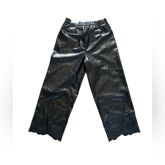 Chico’s Women’s Black Faux Leather Cutout Ankle Crop Trouser Pants - Picture 9 of 14